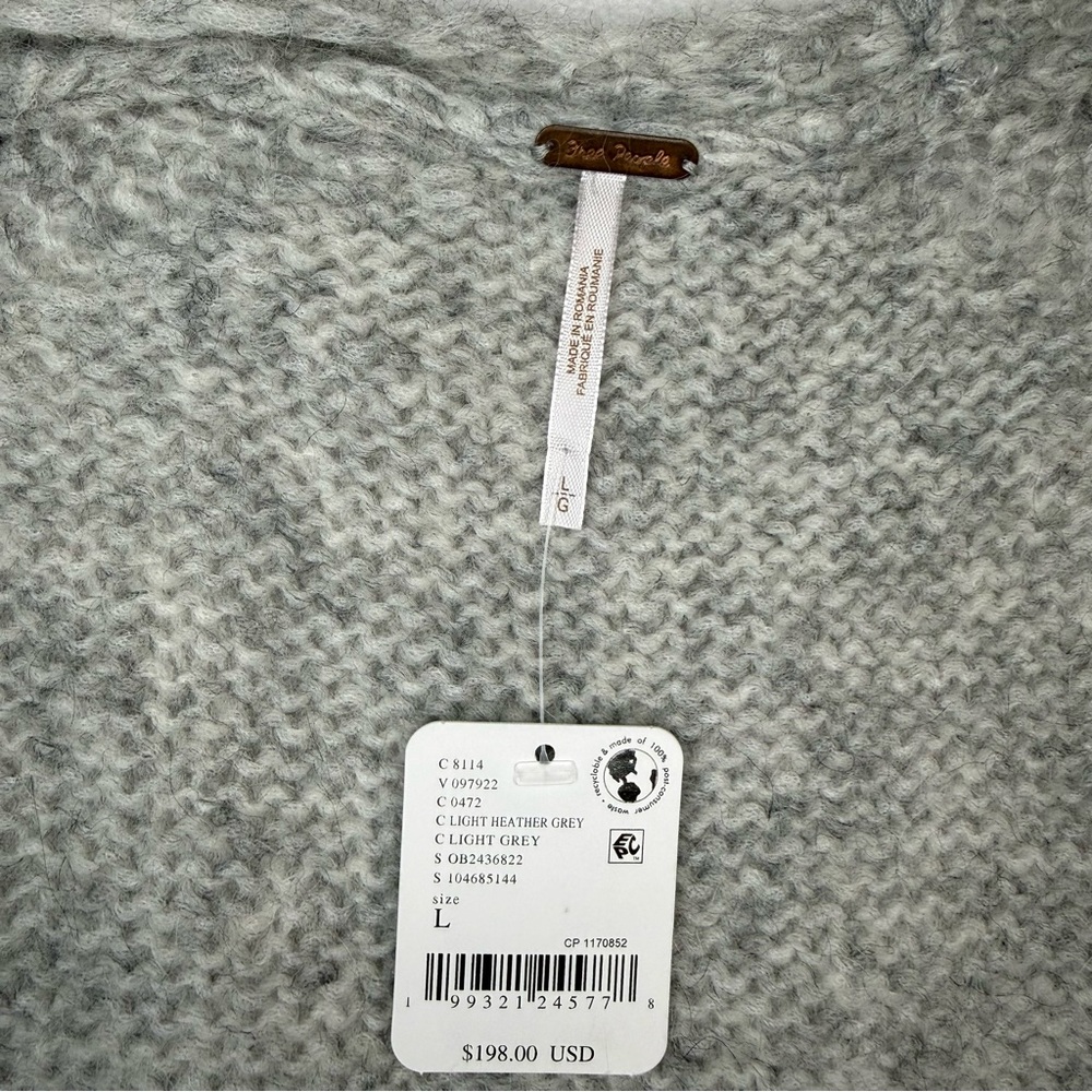 Free People Marina SoftSpun Cardigan Light Heather Grey Alpaca Wool Large NWT - Picture 9 of 12